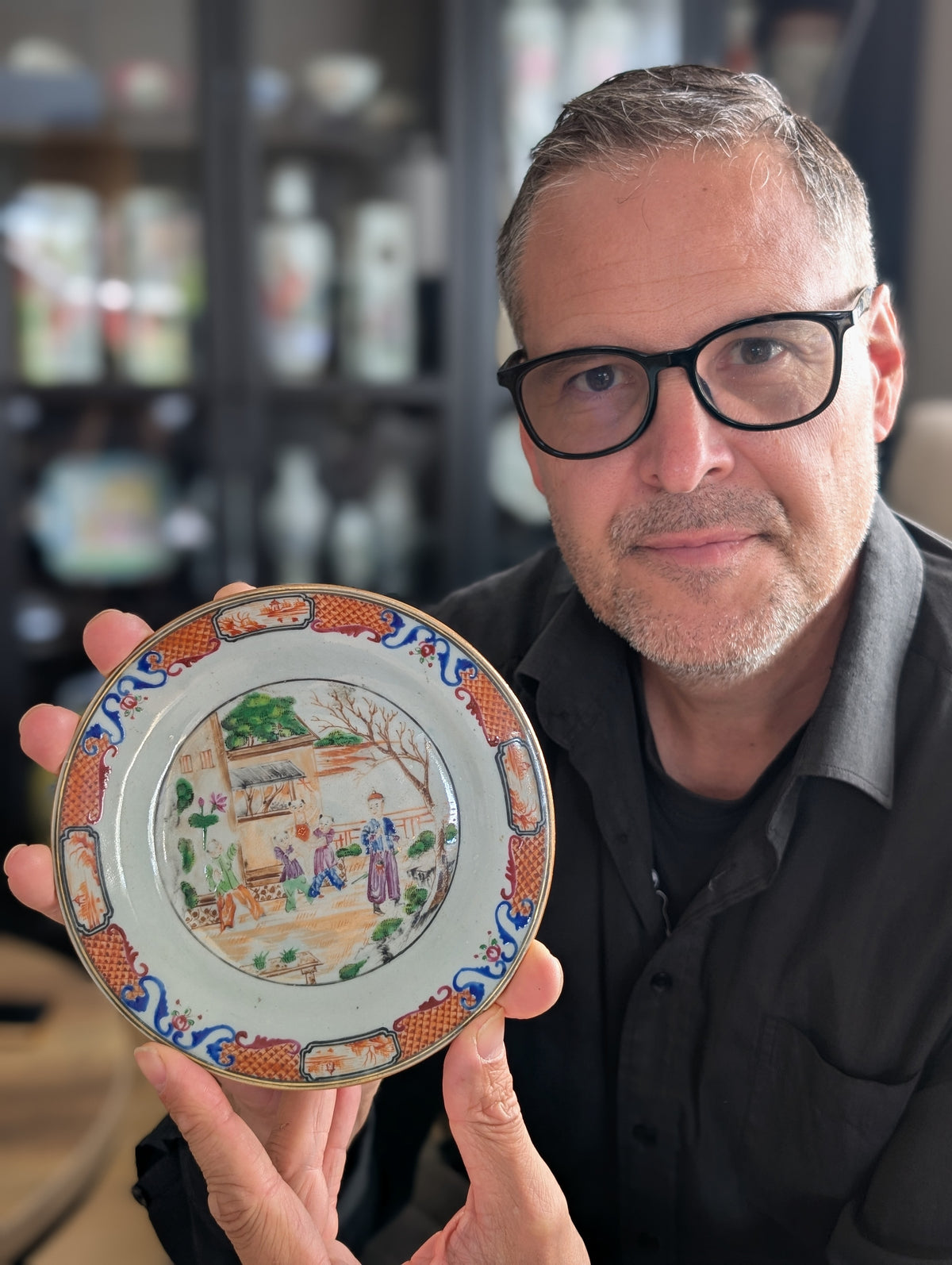Antique Chinese mandarin plate with children, 18th c, Qianlong period #2997