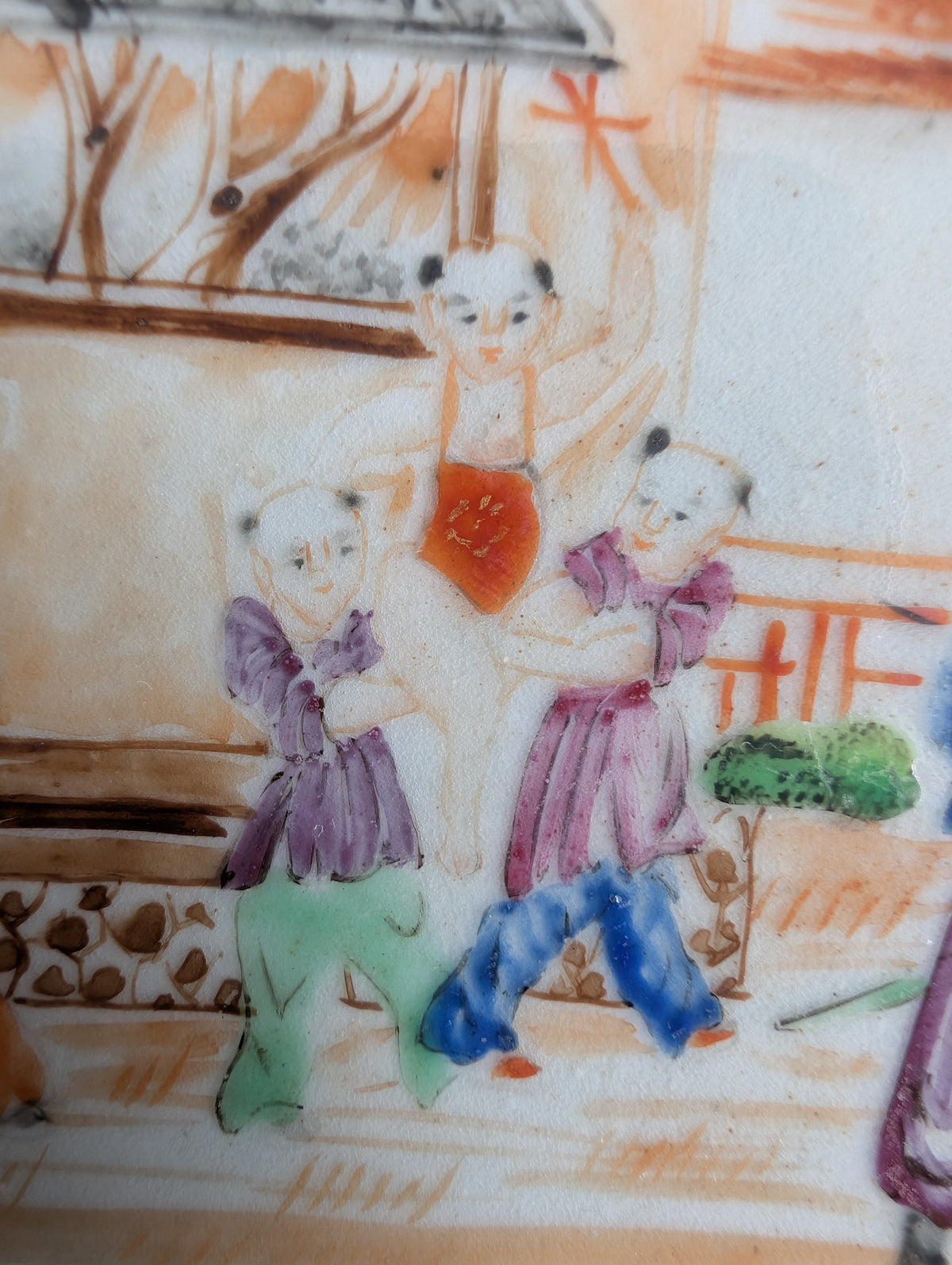 Antique Chinese mandarin plate with children, 18th c, Qianlong period #2997
