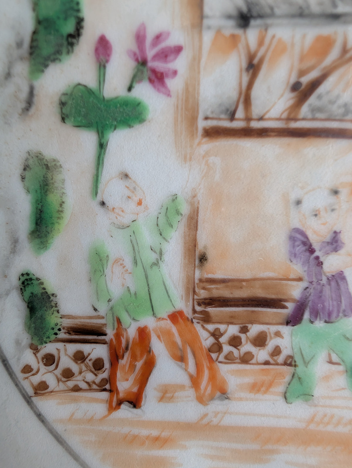 Antique Chinese mandarin plate with children, 18th c, Qianlong period #2997