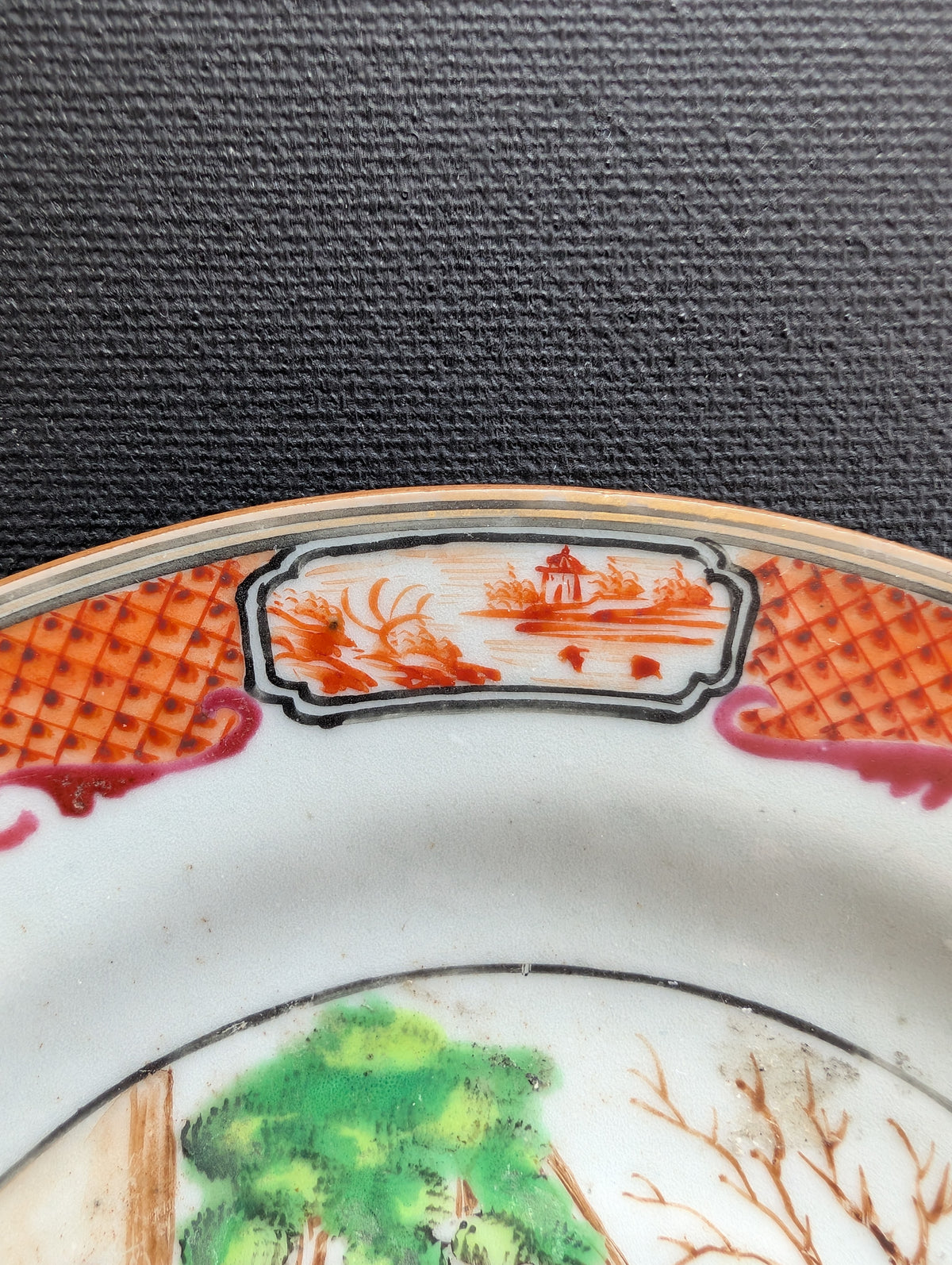 Antique Chinese mandarin plate with children, 18th c, Qianlong period #2997