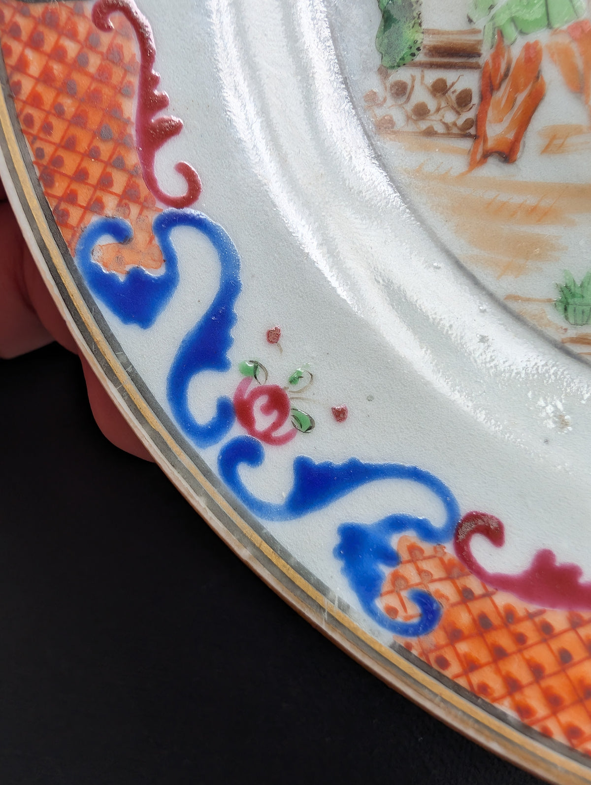 Antique Chinese mandarin plate with children, 18th c, Qianlong period #2997
