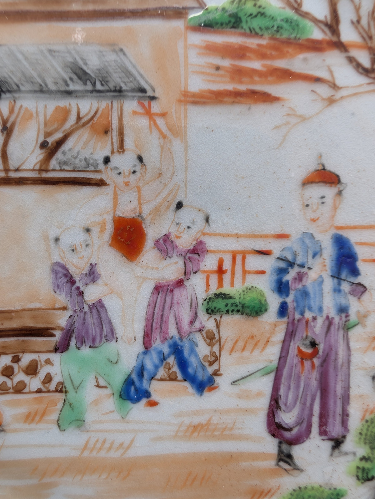 Antique Chinese mandarin plate with children, 18th c, Qianlong period #2997