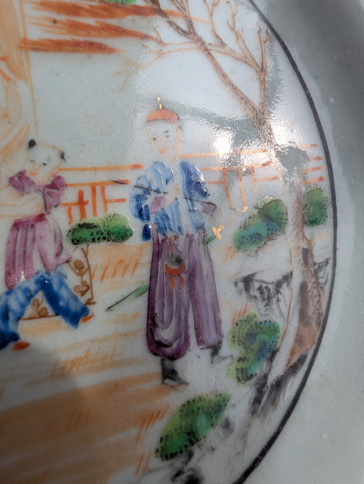 Antique Chinese mandarin plate with children, 18th c, Qianlong period #2997