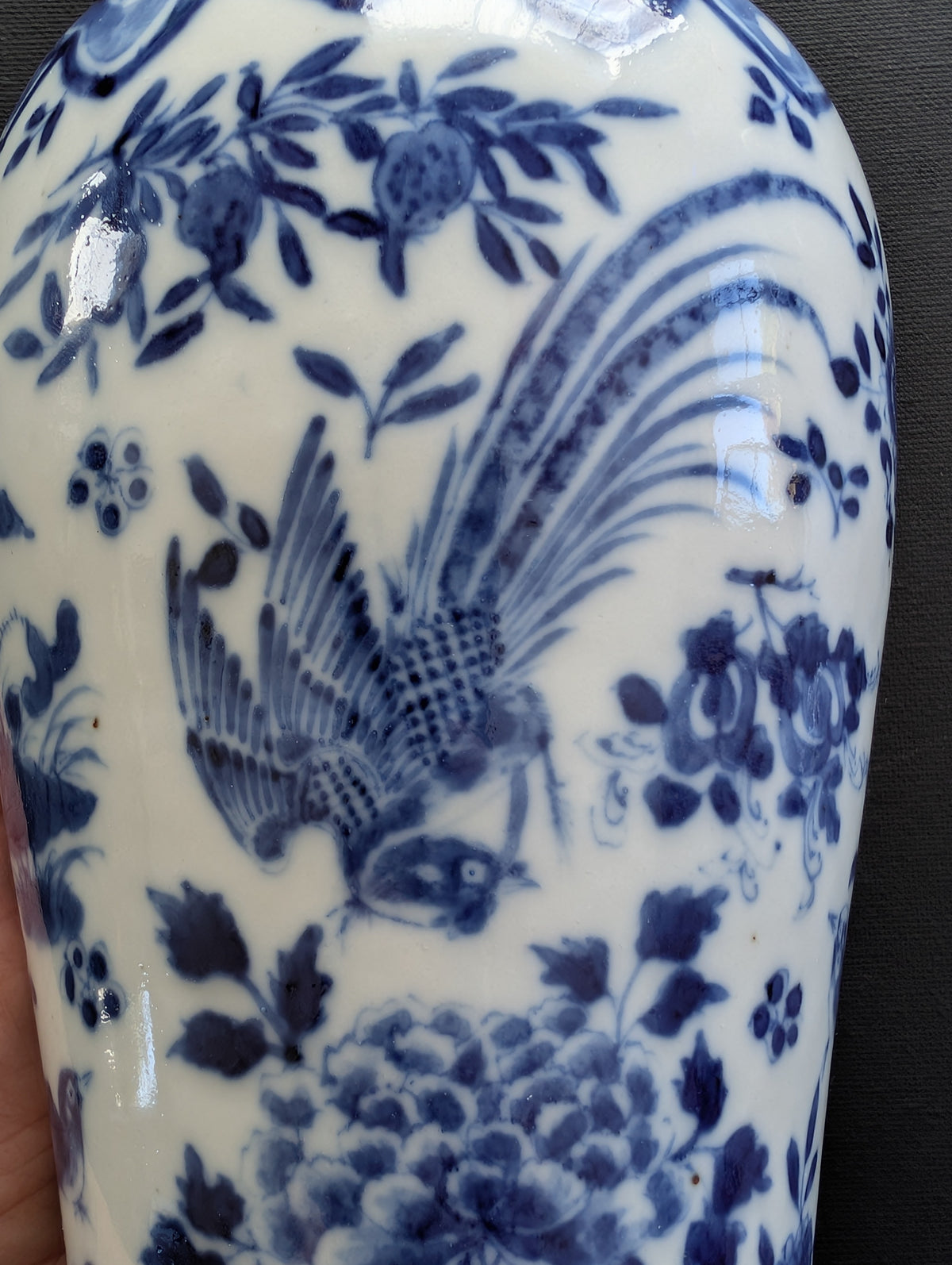 Chinese antique blue and white vase with birds , Late Qing #2999