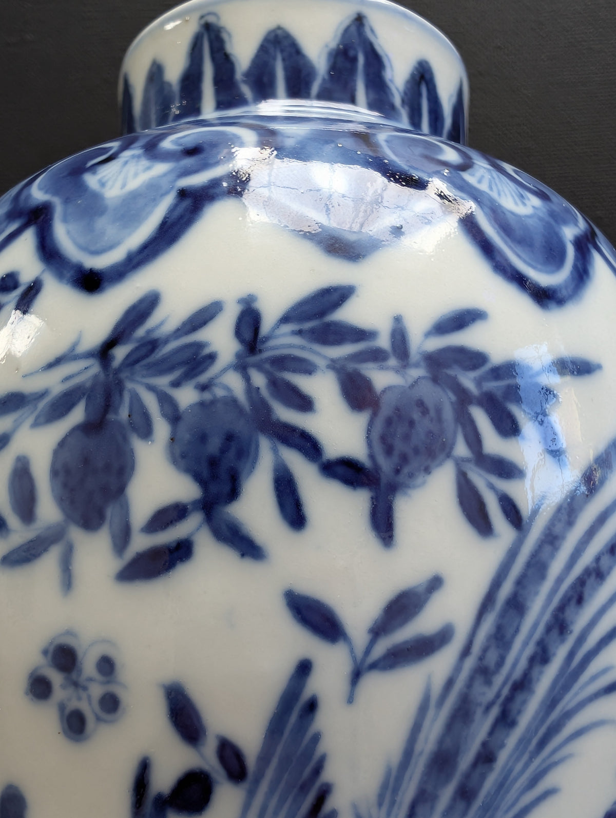 Chinese antique blue and white vase with birds , Late Qing #2999