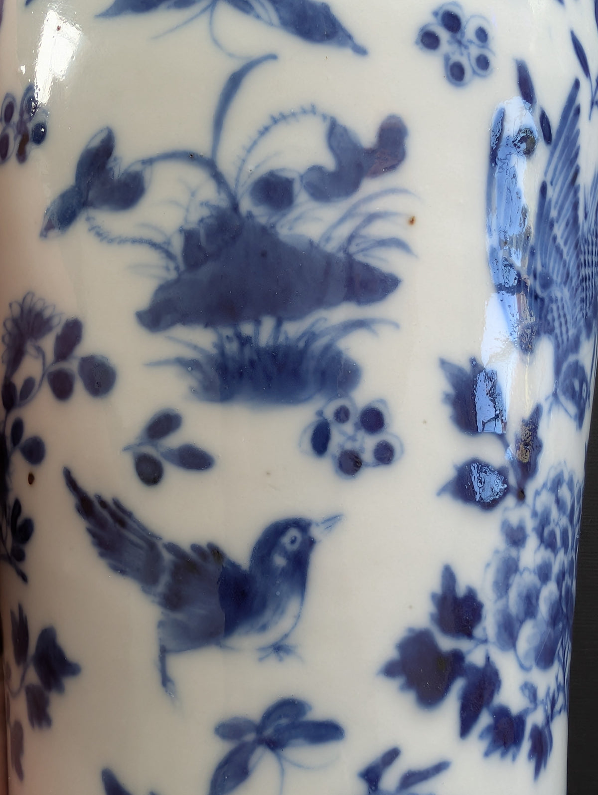 Chinese antique blue and white vase with birds , Late Qing #2999