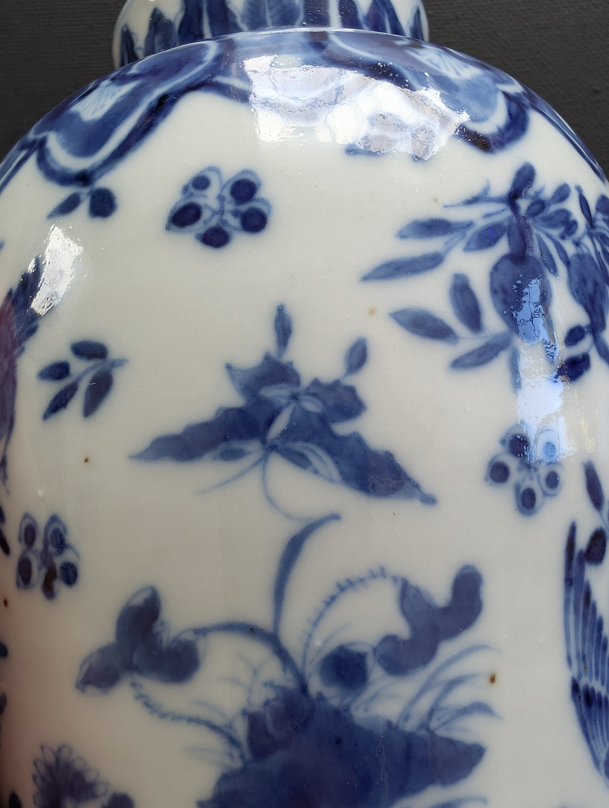 Chinese antique blue and white vase with birds , Late Qing #2999
