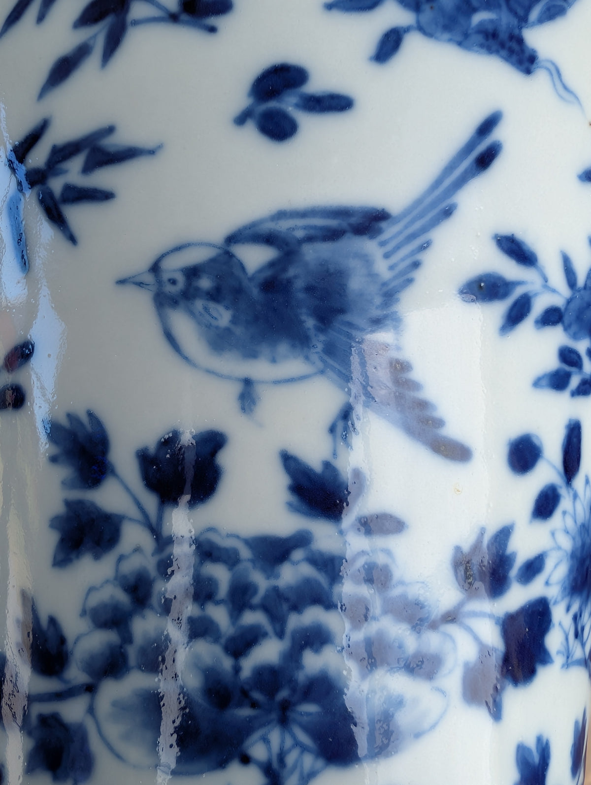 Chinese antique blue and white vase with birds , Late Qing #2999