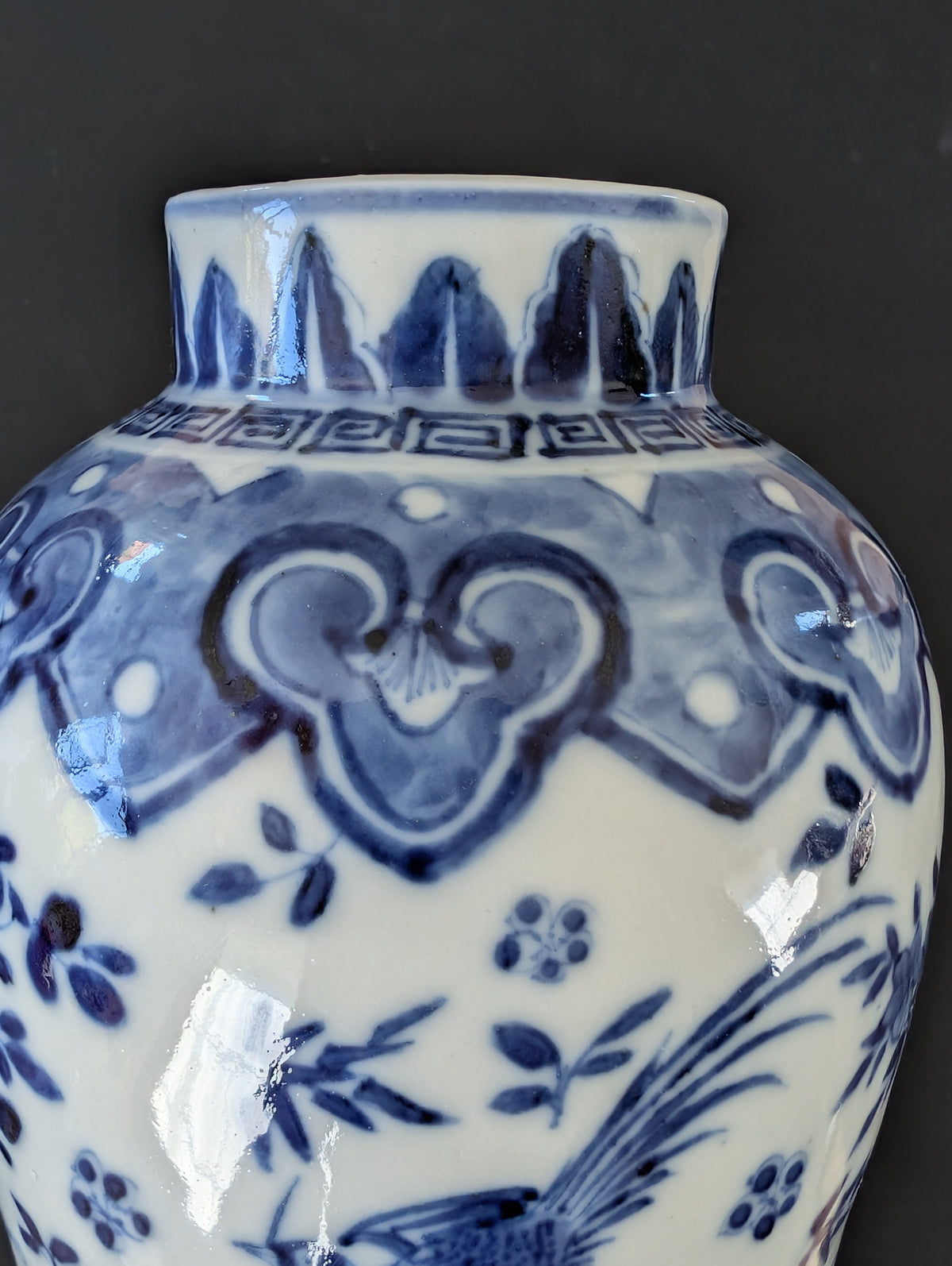 Chinese antique blue and white vase with birds , Late Qing #2999