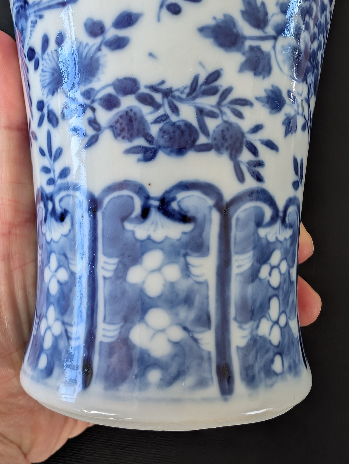 Chinese antique blue and white vase with birds , Late Qing #2999