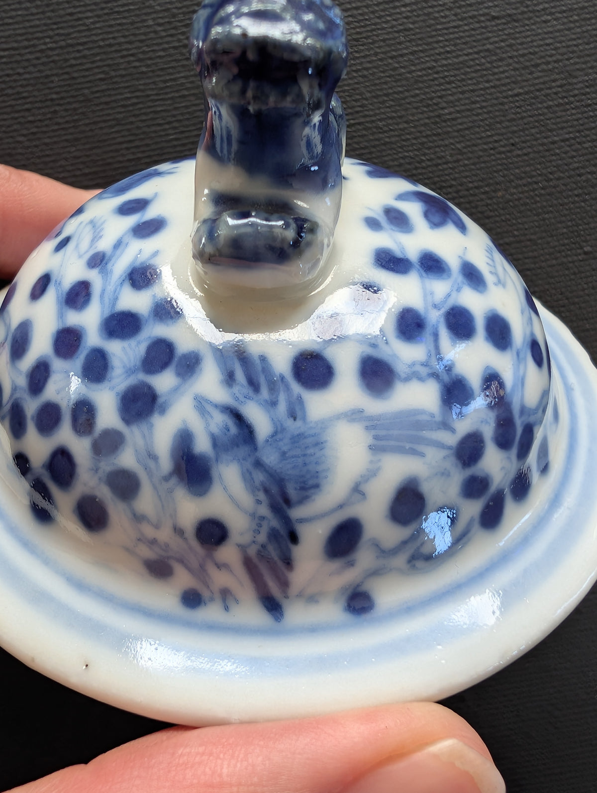 Chinese antique blue and white vase with birds , Late Qing #2999