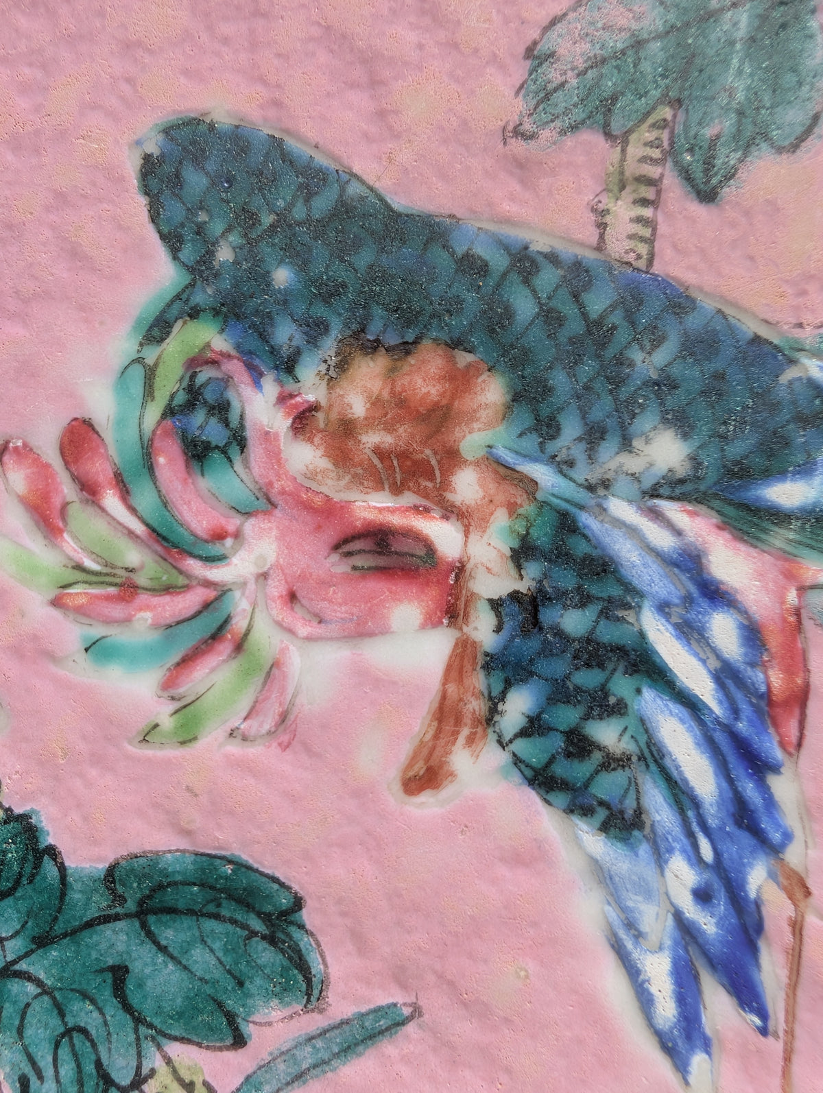Chinese antique pink ground phoenix charger, 19th c #3006