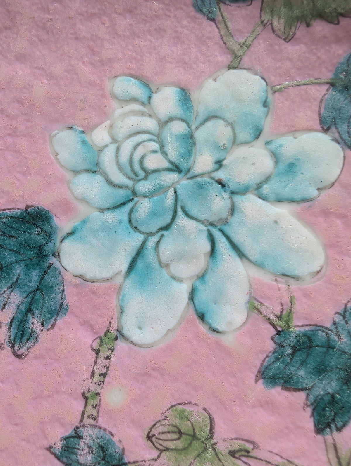 Chinese antique pink ground phoenix charger, 19th c #3006