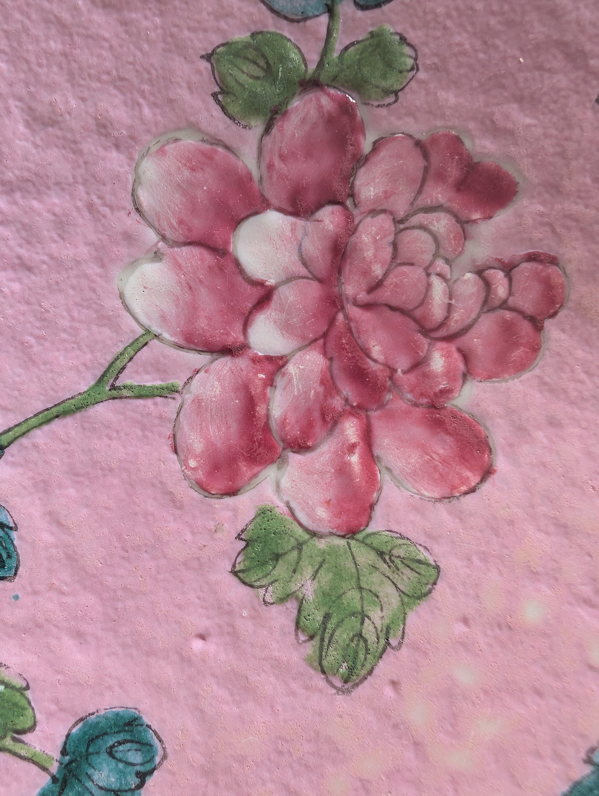 Chinese antique pink ground phoenix charger, 19th c #3006