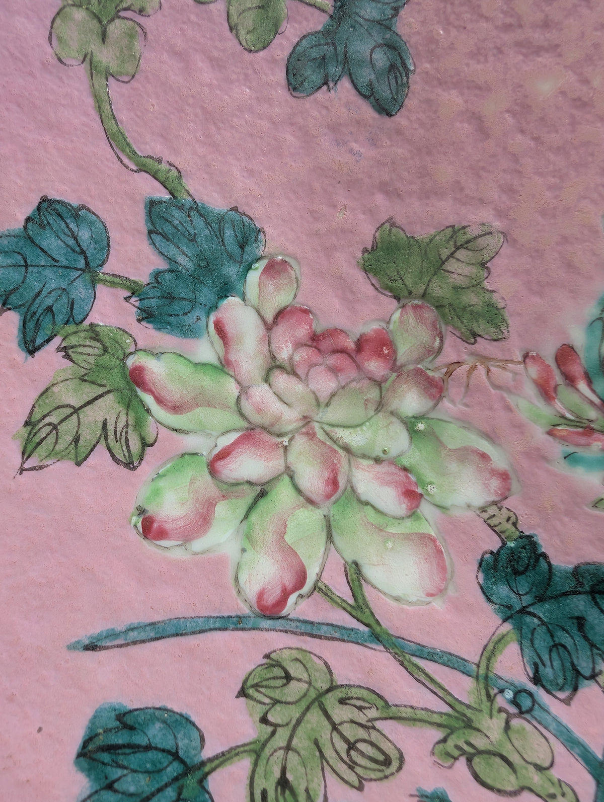 Chinese antique pink ground phoenix charger, 19th c #3006
