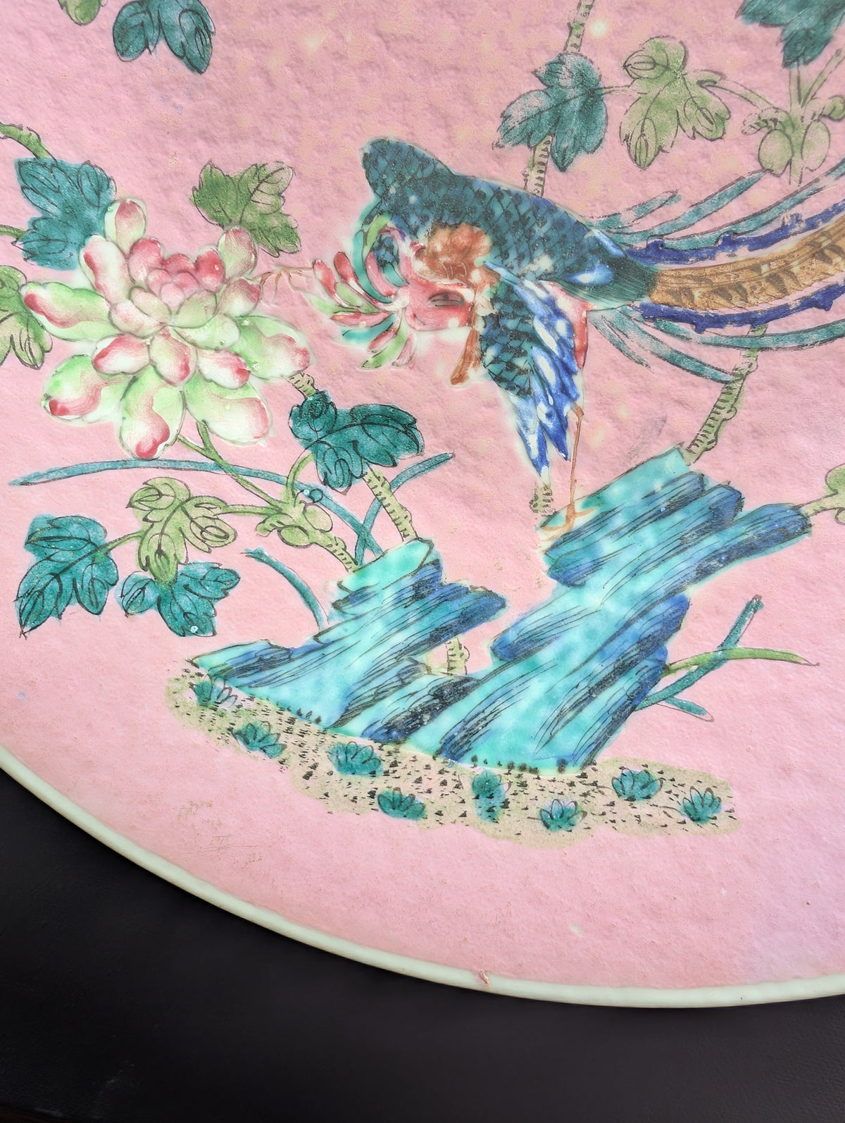 Chinese antique pink ground phoenix charger, 19th c #3006