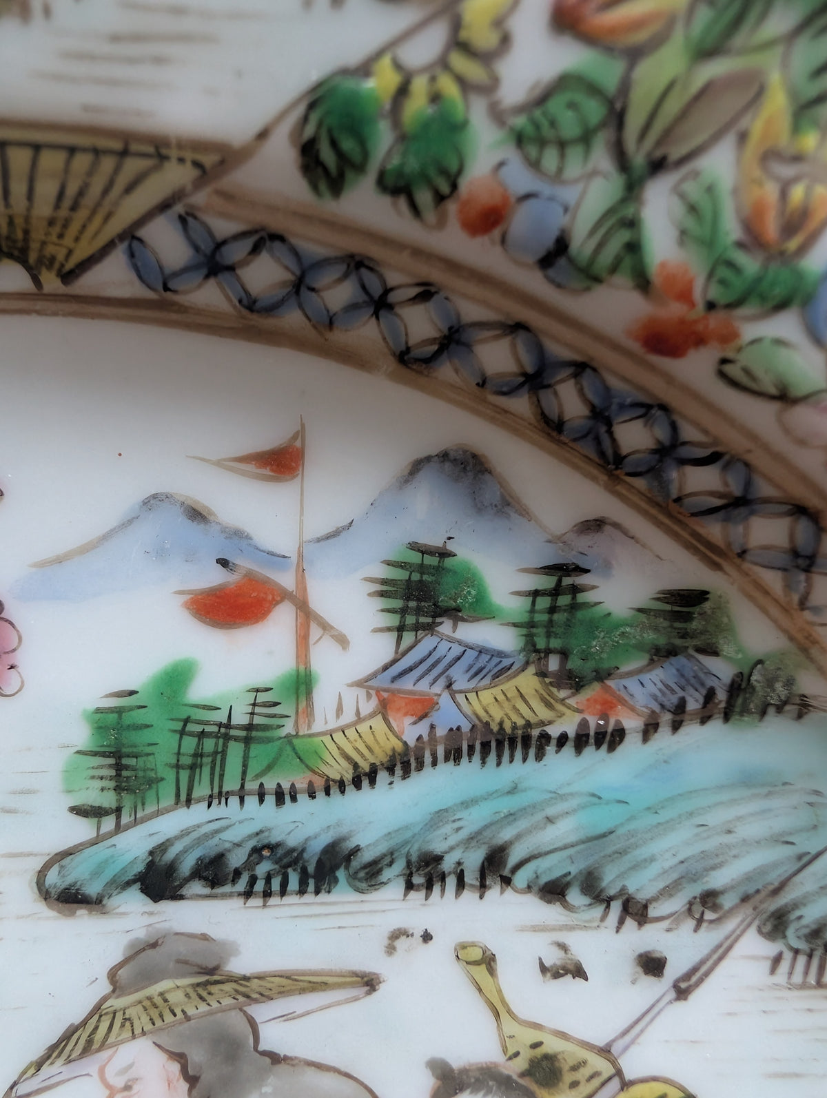 Chinese antique rose mandarin dish with old man and donkey, Late Qing #3008