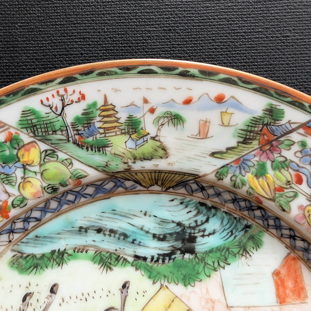 Chinese antique rose mandarin dish with old man and donkey, Late Qing #3008
