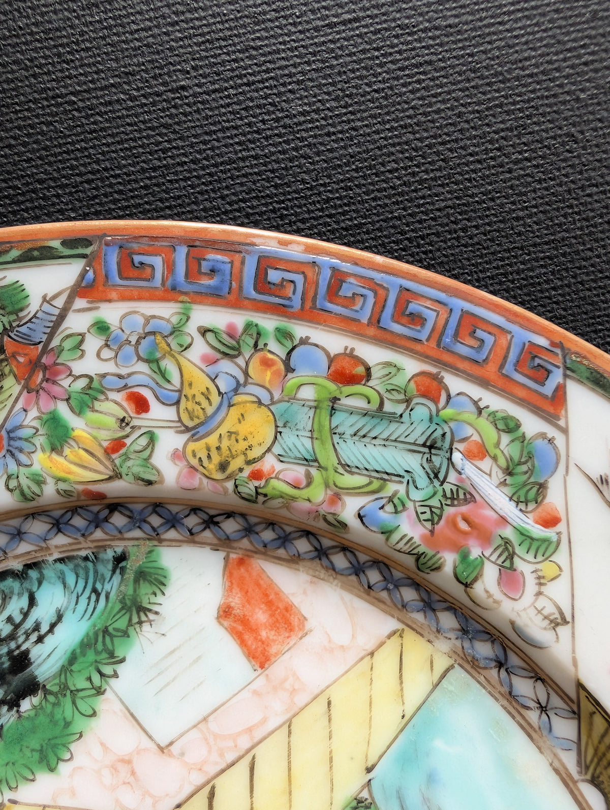 Chinese antique rose mandarin dish with old man and donkey, Late Qing #3008