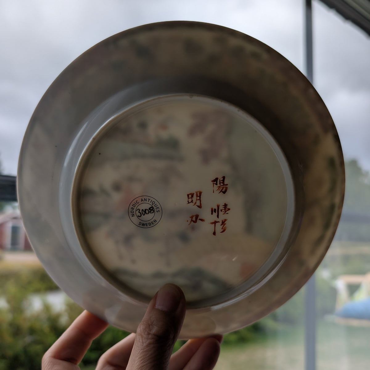 Chinese antique rose mandarin dish with old man and donkey, Late Qing #3008