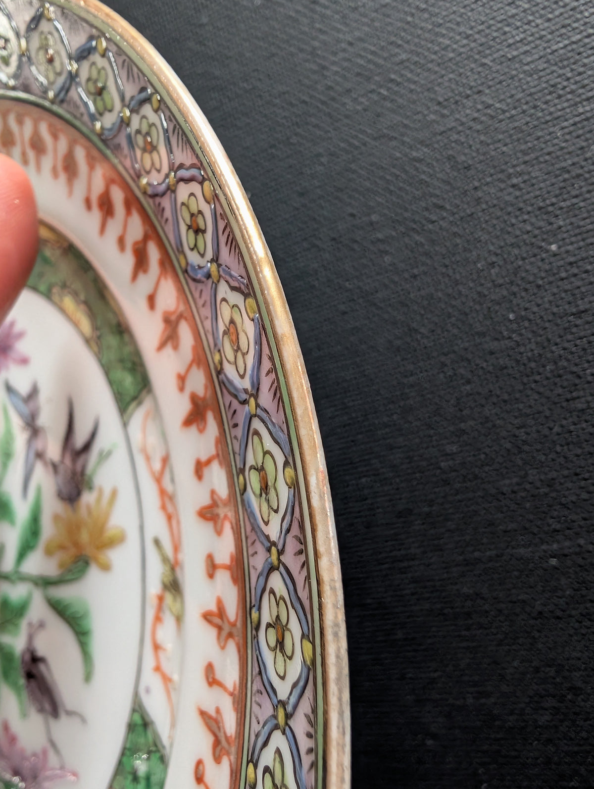 Chinese antique rose mandarin dish with butterflies, Late Qing #3009