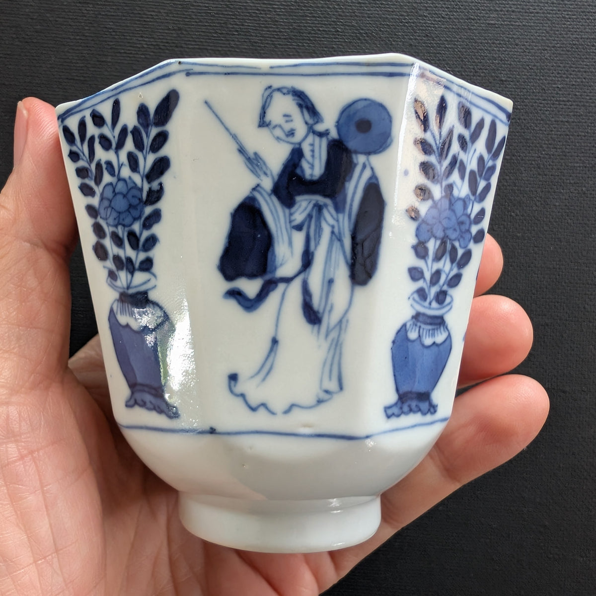 Chinese antique teacup and saucer, Kangxi revival. 19th century #3013