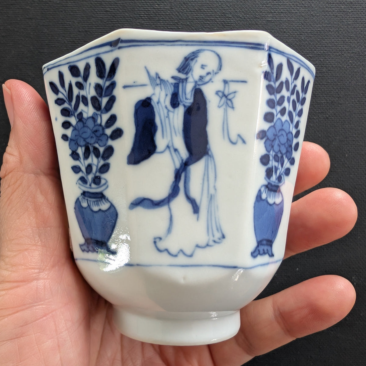 Chinese antique teacup and saucer, Kangxi revival. 19th century #3013
