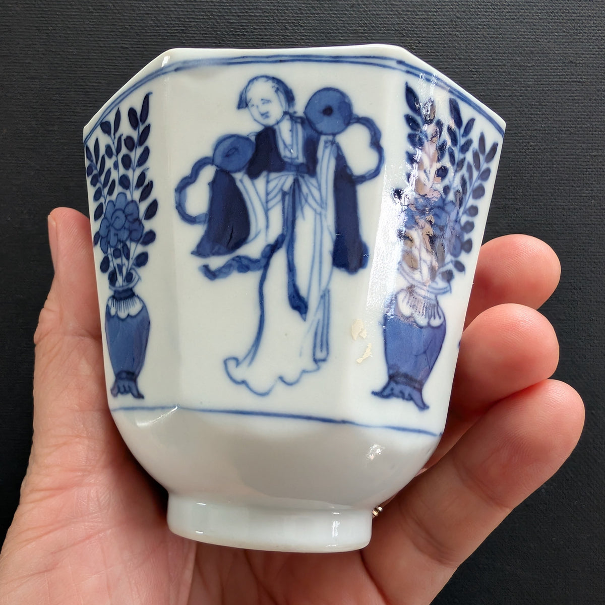 Chinese antique teacup and saucer, Kangxi revival. 19th century #3013