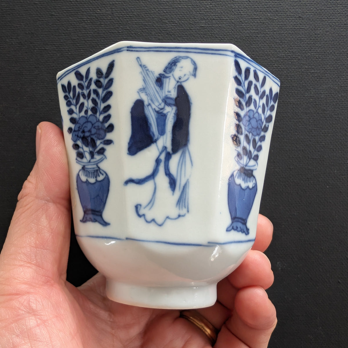 Chinese antique teacup and saucer, Kangxi revival. 19th century #3013