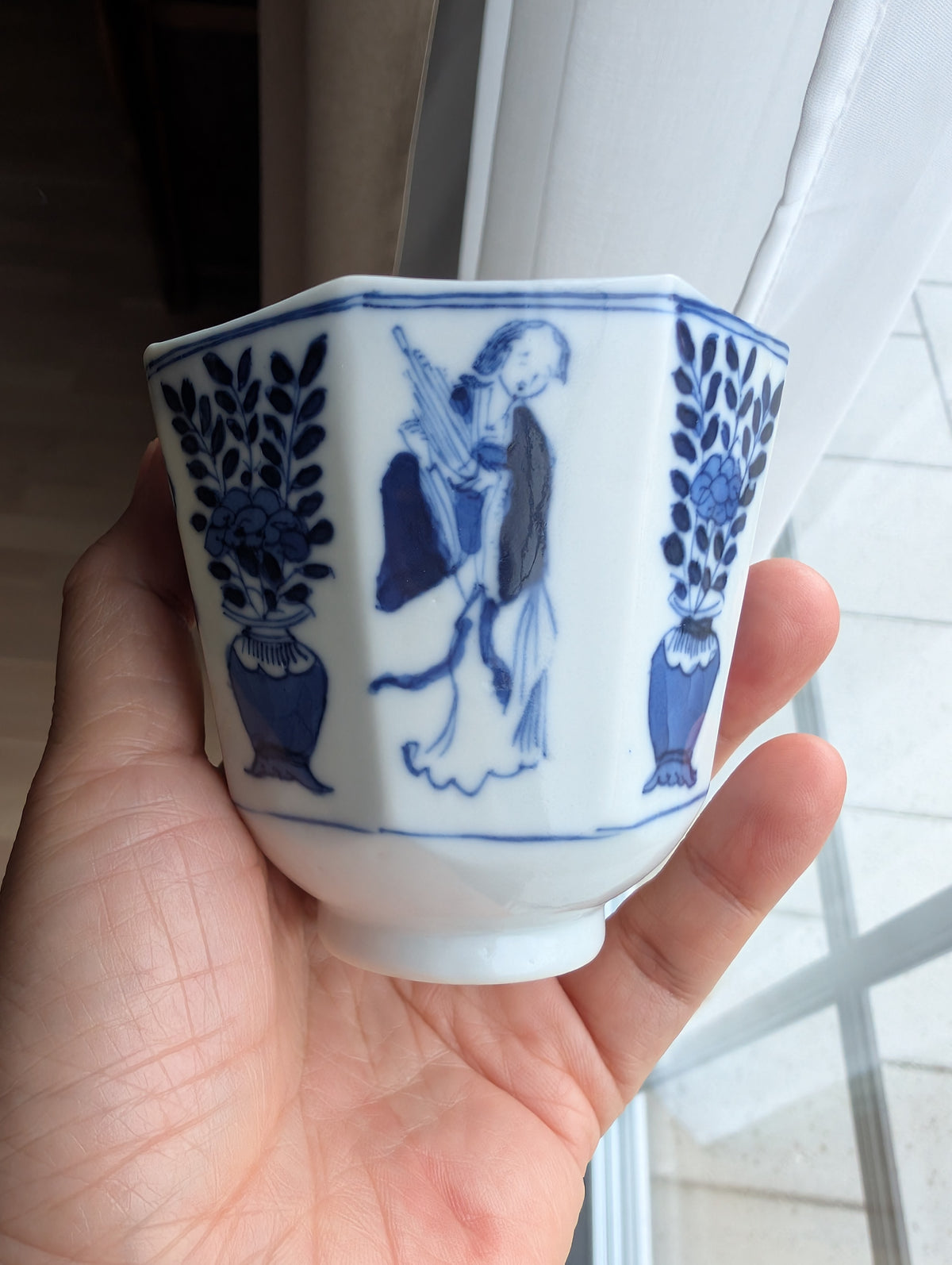 Chinese antique teacup and saucer, Kangxi revival. 19th century #3013