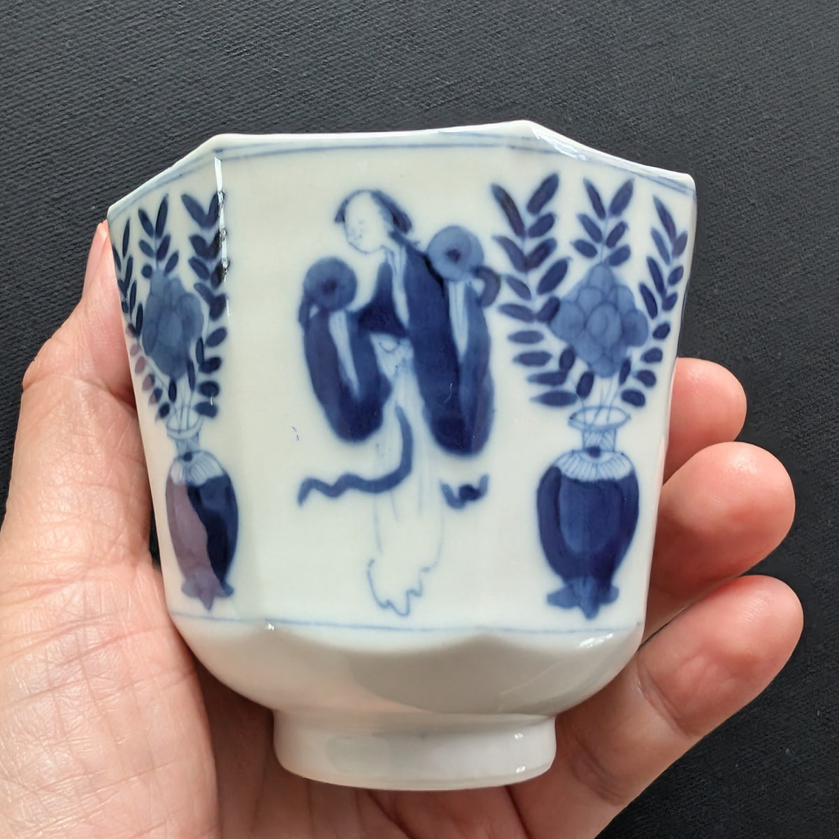 Chinese antique teacup and saucer, Kangxi revival. 19th century #3015