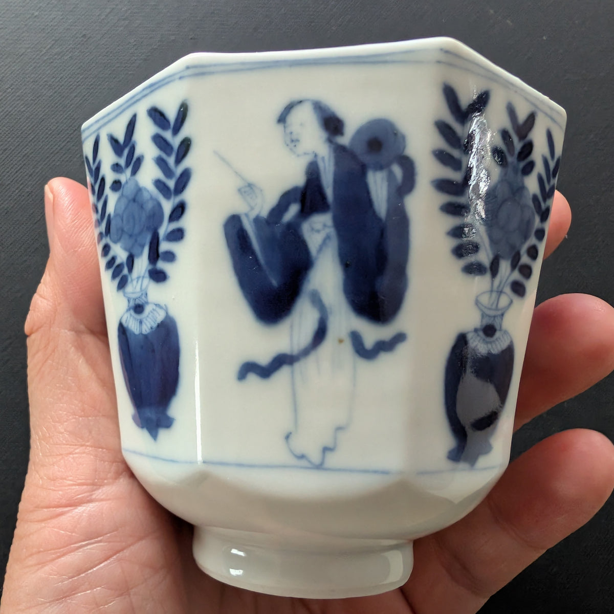 Chinese antique teacup and saucer, Kangxi revival. 19th century #3015