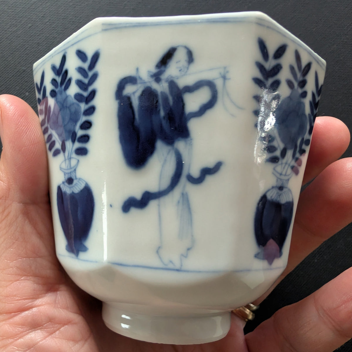 Chinese antique teacup and saucer, Kangxi revival. 19th century #3015