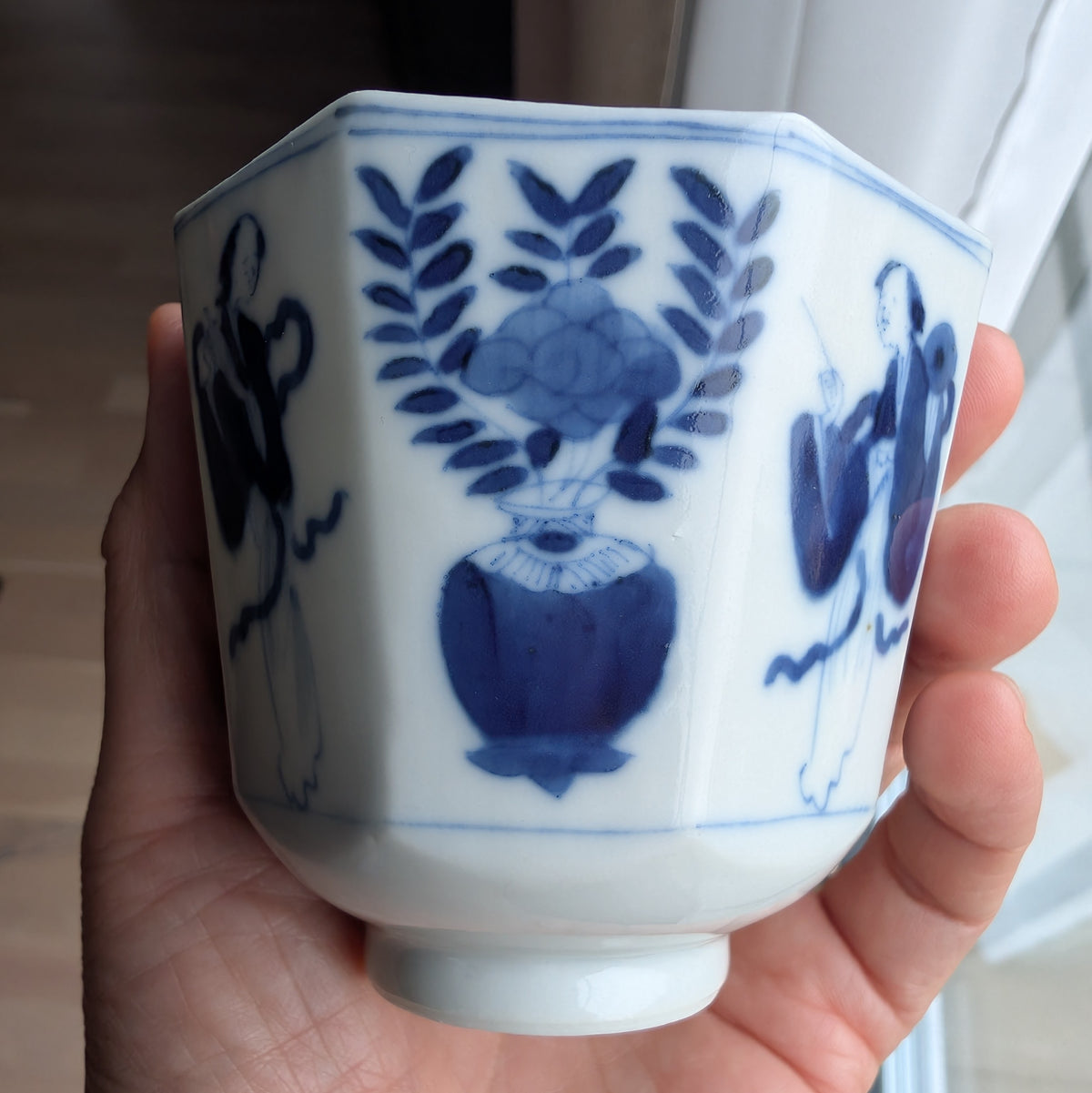 Chinese antique teacup and saucer, Kangxi revival. 19th century #3015