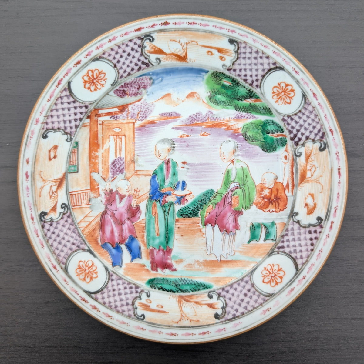 Chinese antique rose mandarin dish with child playing kite #3016