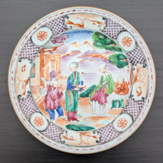 Chinese antique rose mandarin dish with child playing kite #3016