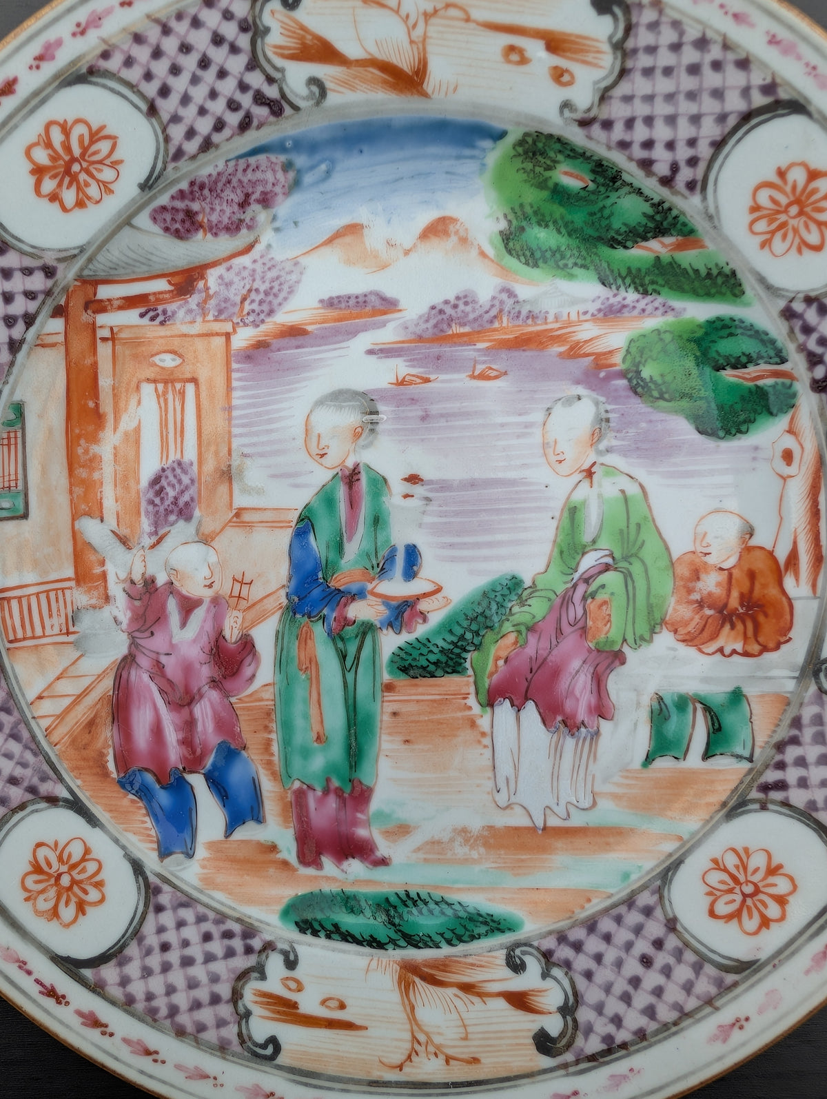 Chinese antique rose mandarin dish with child playing kite #3016