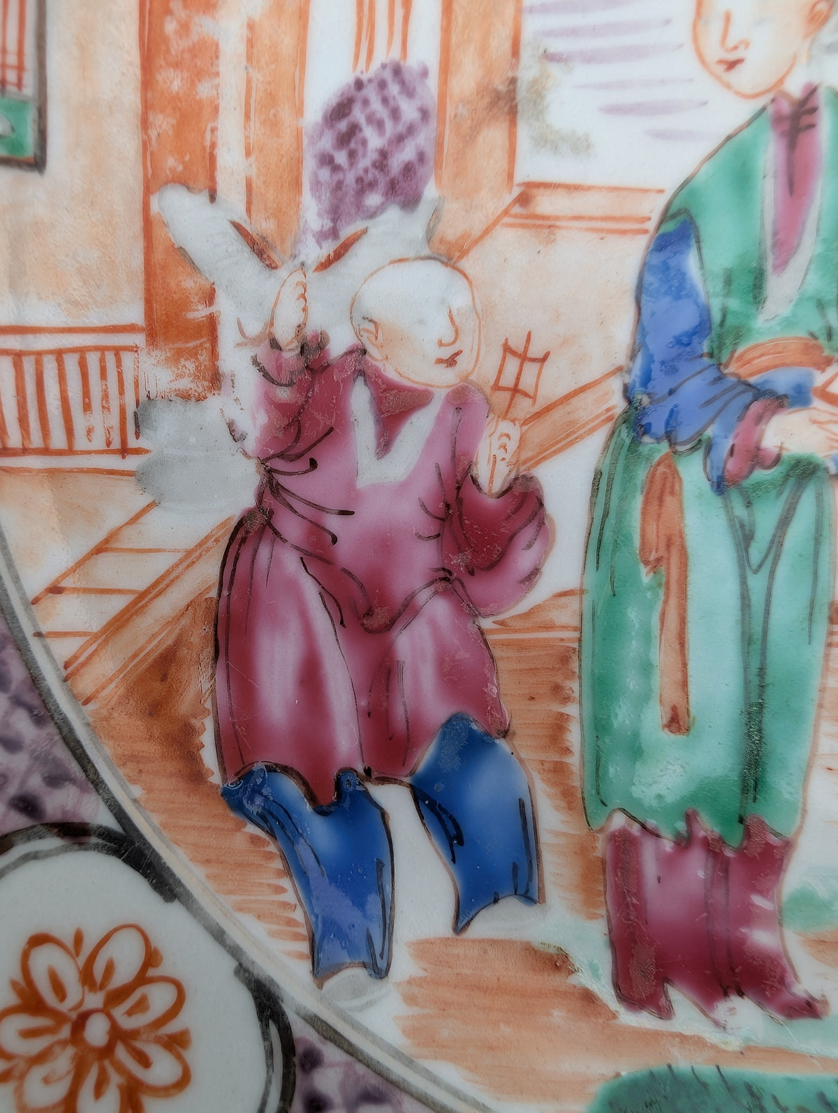 Chinese antique rose mandarin dish with child playing kite #3016