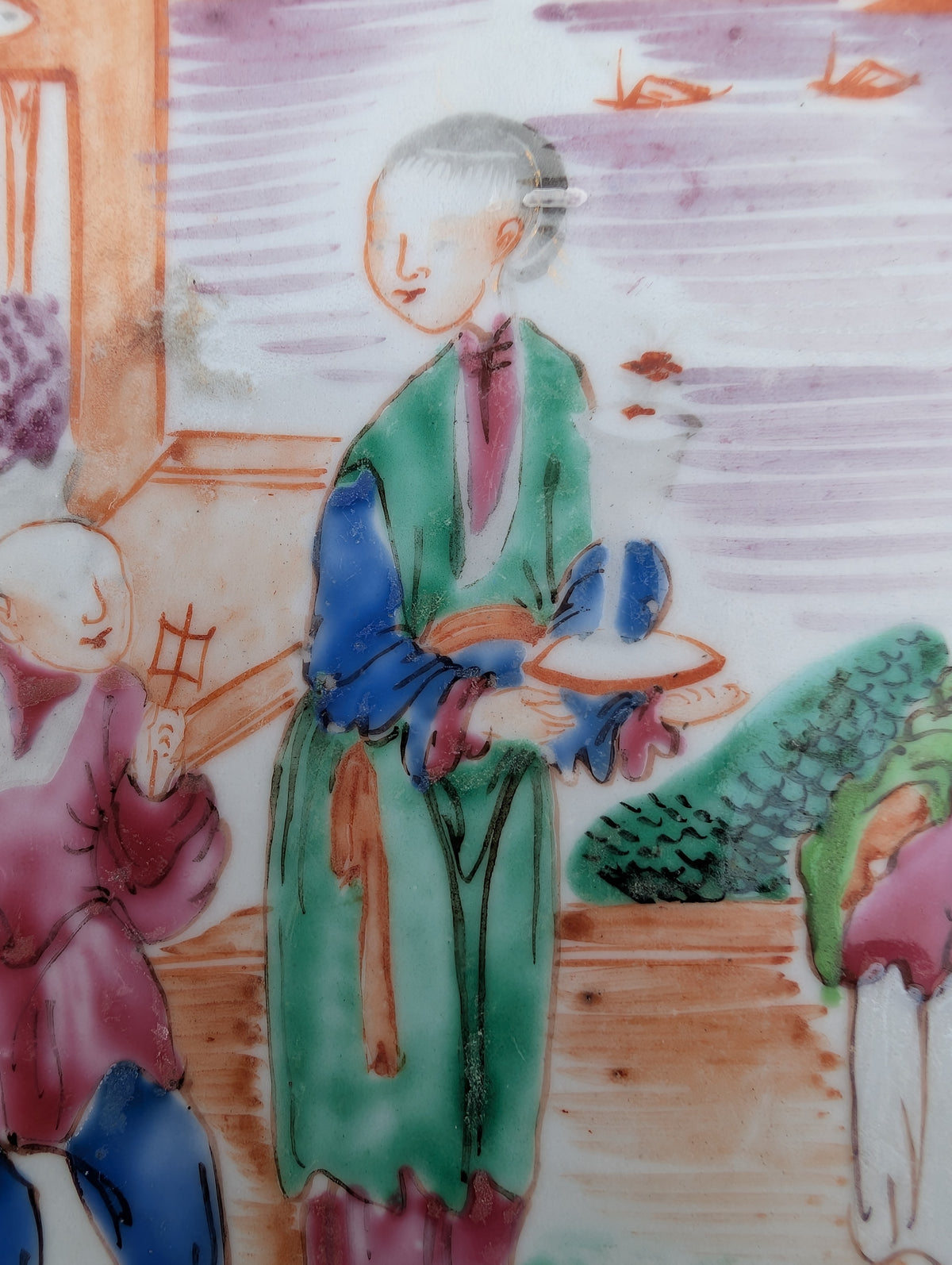 Chinese antique rose mandarin dish with child playing kite #3016