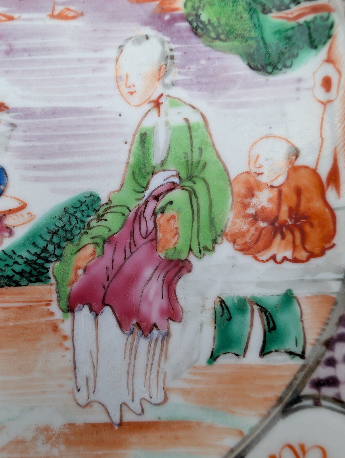 Chinese antique rose mandarin dish with child playing kite #3016