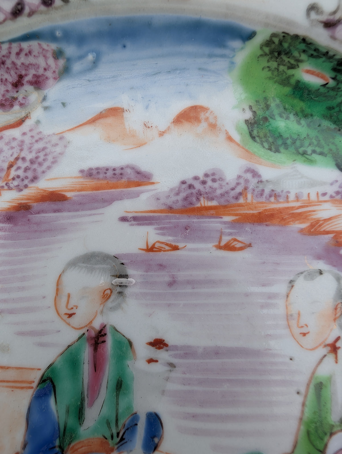 Chinese antique rose mandarin dish with child playing kite #3016