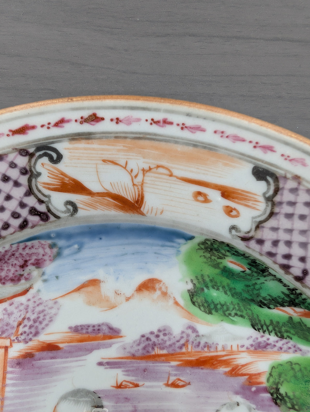 Chinese antique rose mandarin dish with child playing kite #3016