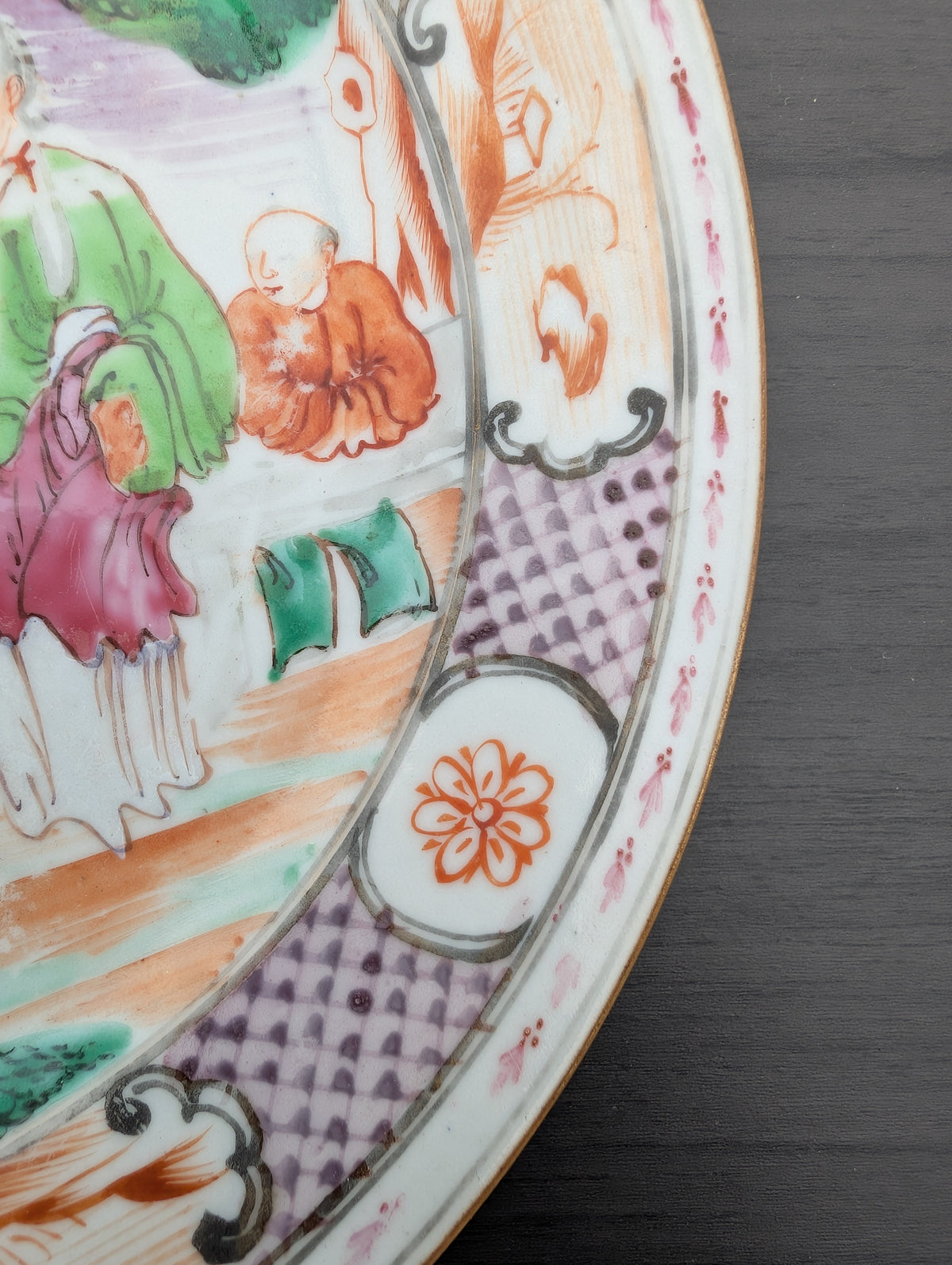Chinese antique rose mandarin dish with child playing kite #3016
