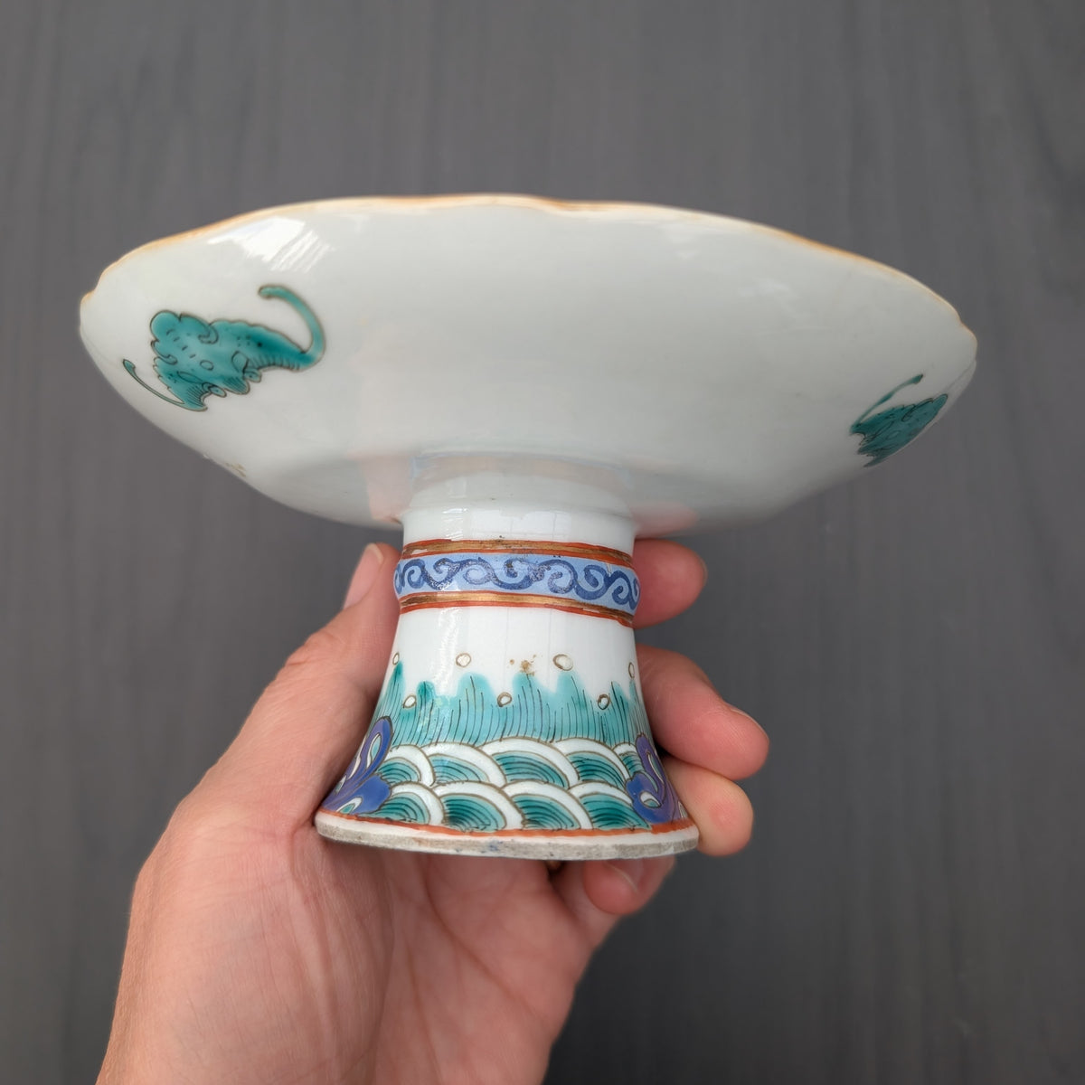 3 Chinese antique altar bowls on foot / tazza, Late Qing #3017, 3018, 3019