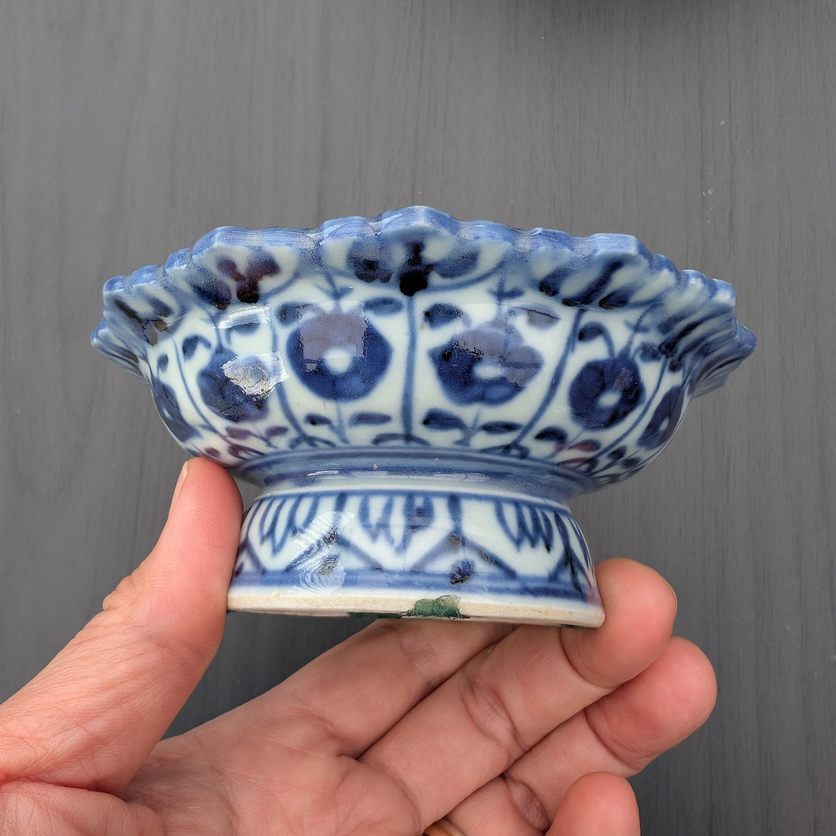 3 Chinese antique altar bowls on foot / tazza, Late Qing #3017, 3018, 3019