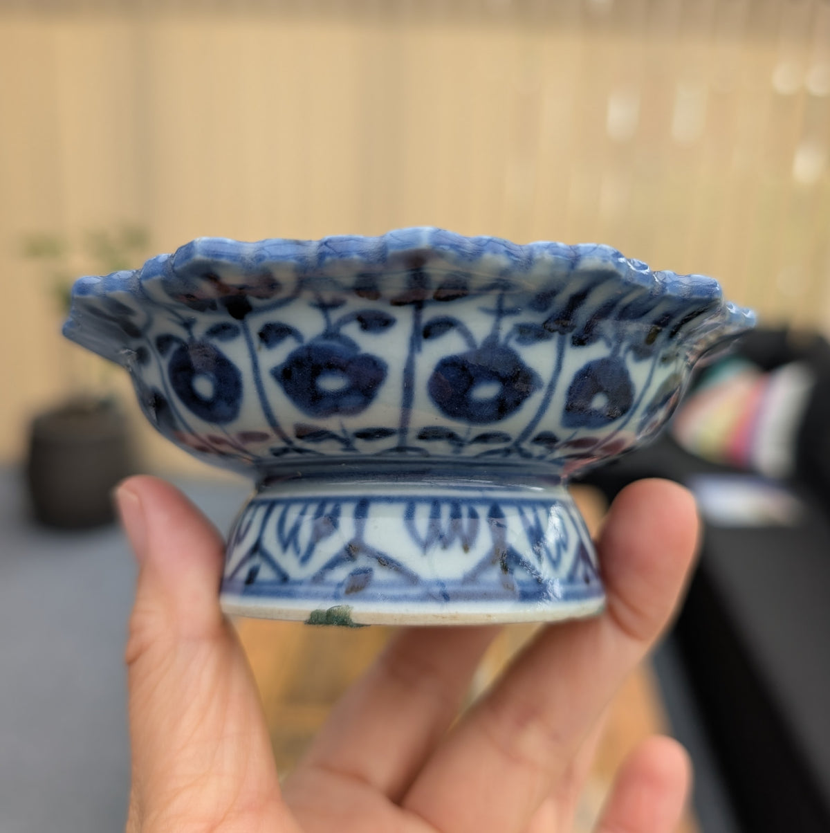 3 Chinese antique altar bowls on foot / tazza, Late Qing #3017, 3018, 3019