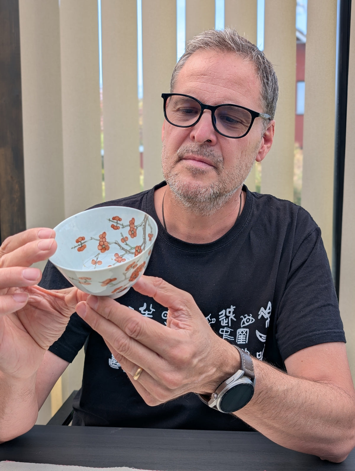 Antique Chinese porcelain cup with cherry blossom, 19th c #3029