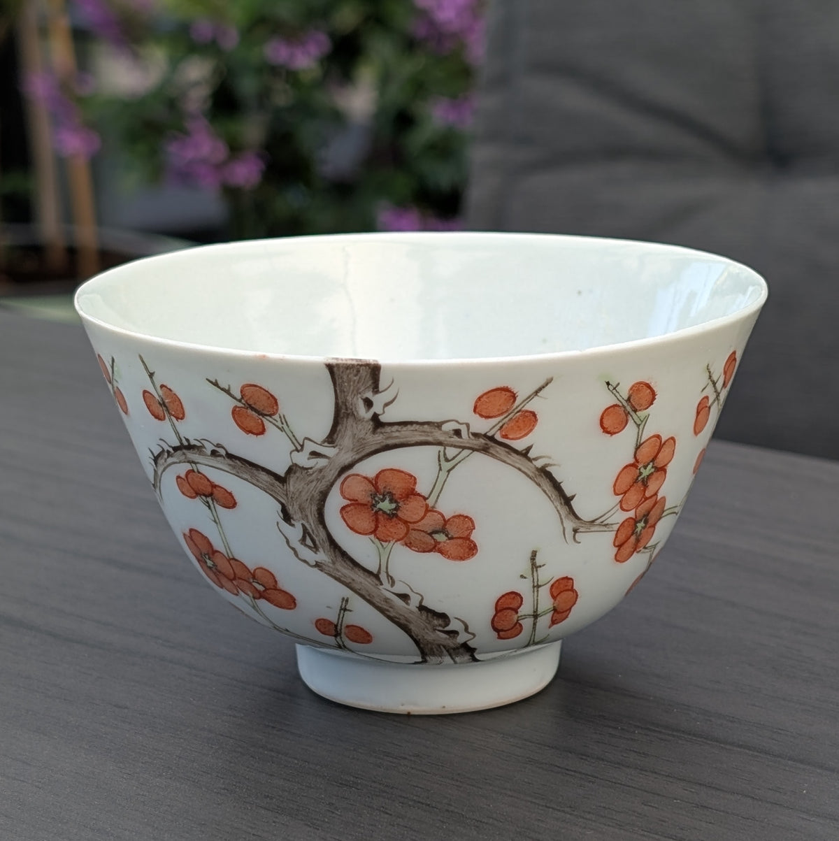 Antique Chinese porcelain cup with cherry blossom, 19th c #3029