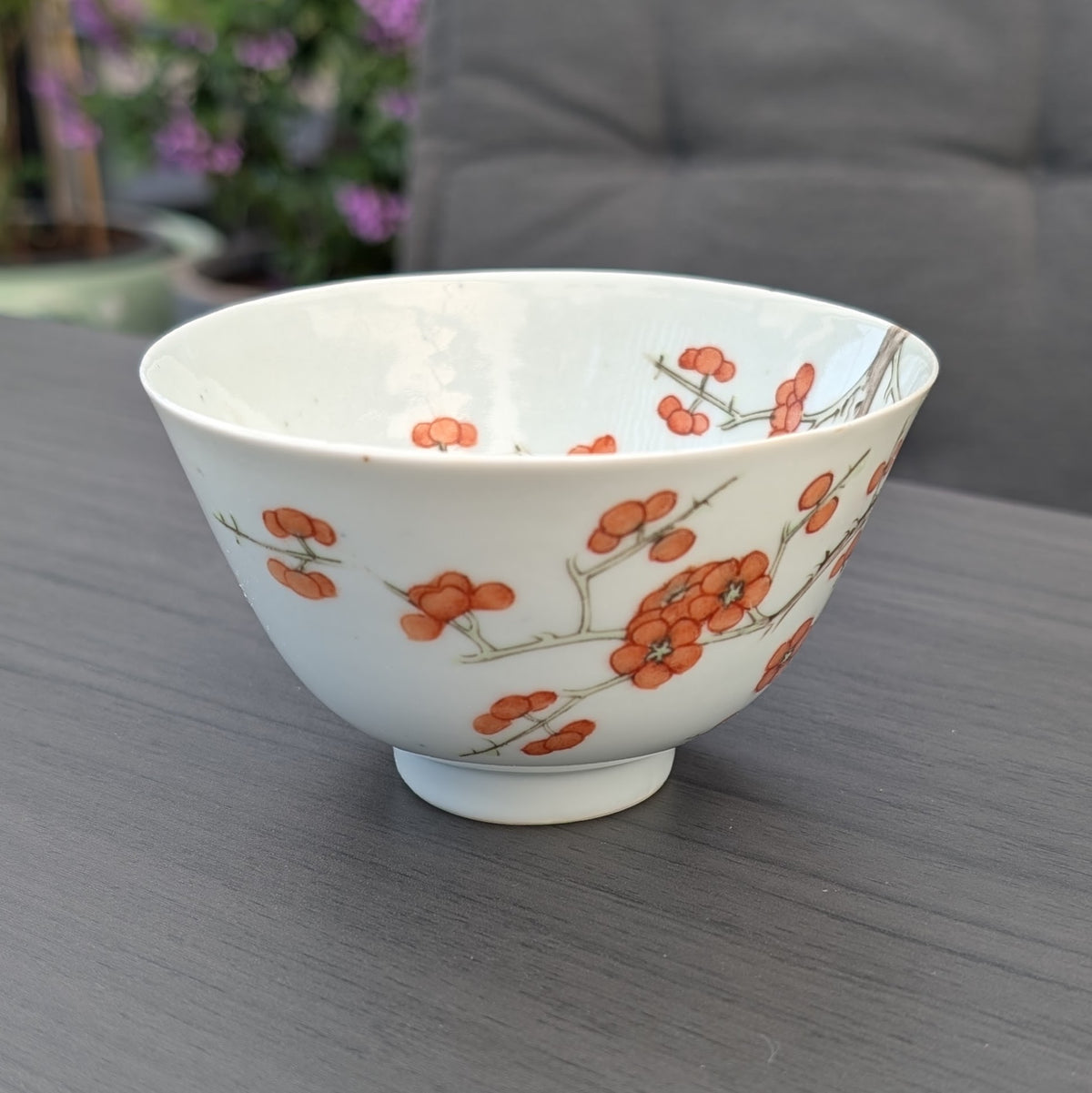 Antique Chinese porcelain cup with cherry blossom, 19th c #3029