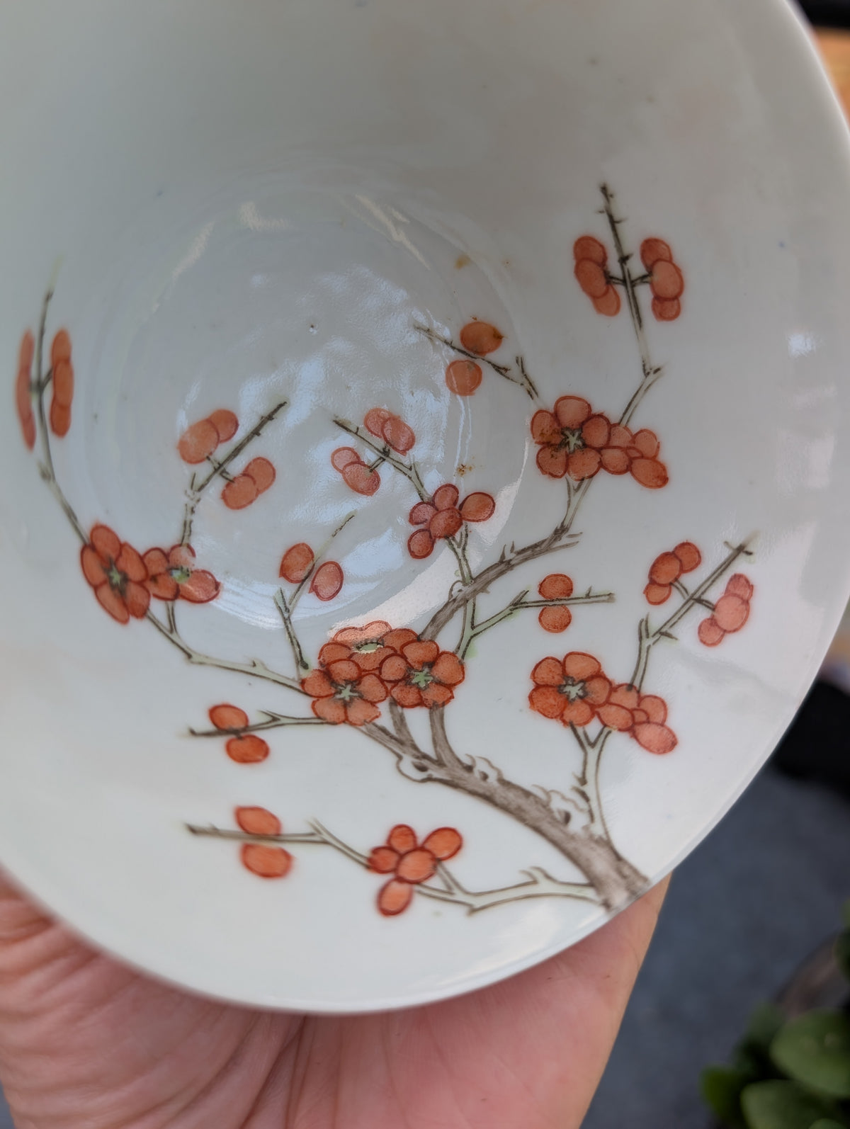 Antique Chinese porcelain cup with cherry blossom, 19th c #3029